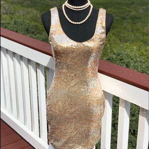 As U Wish Gold Silver Metallic Sequin Mini‎ Dress